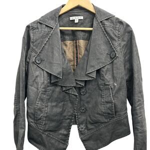 Cabi Gray Cropped Moto Jacket Structured Button Front Size Small